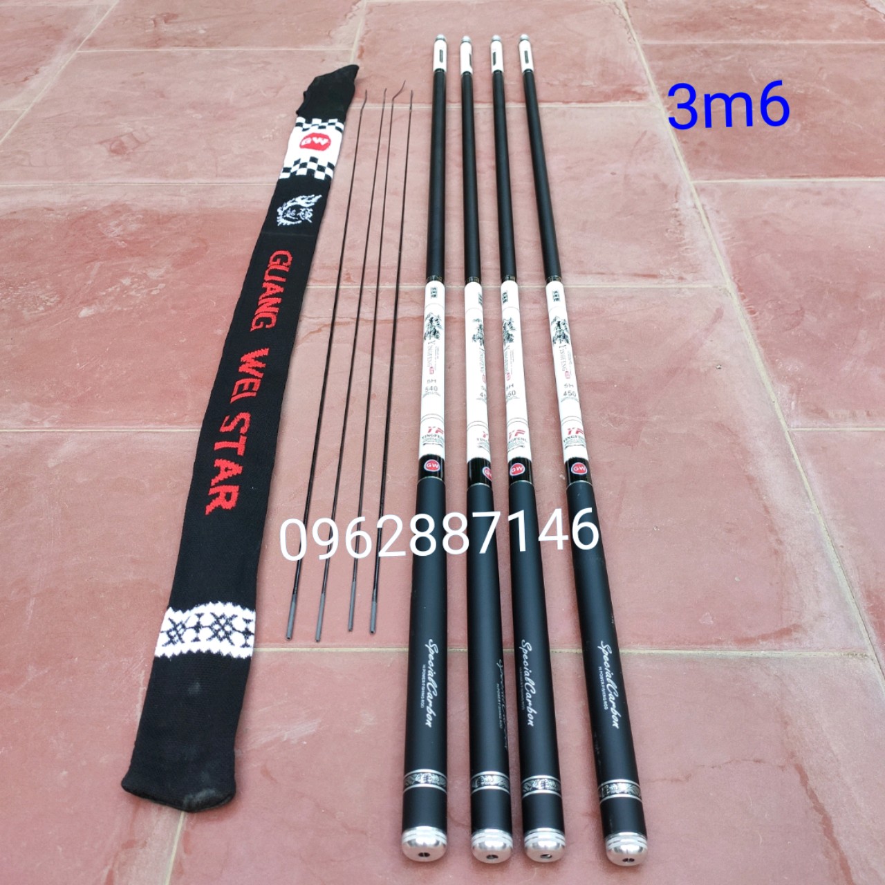 Cần câu tay gww 5h 6h catbon 3m6 tặng đọt phụ siêu khỏe