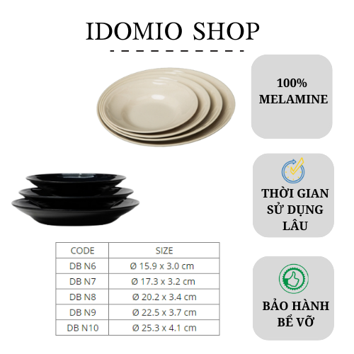 Dĩa Nhựa Melamine Sâu Lòng Màu Đen/Nâu