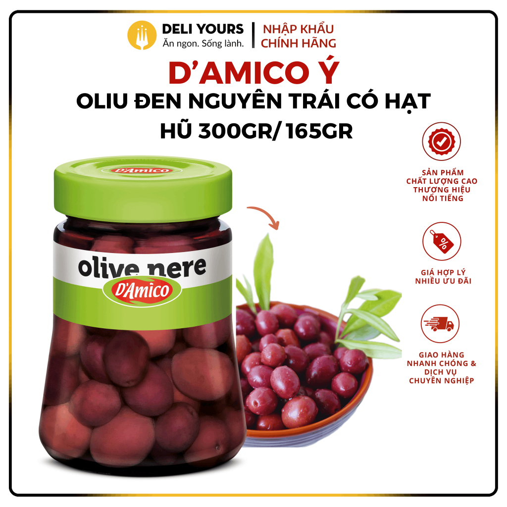 Oliu Đen Nguyên Trái Có Hạt Hũ 300gr/170gr - Oliu D'Amico Chính Hãng [NHẬP KHẨU Ý] | Deli Yours