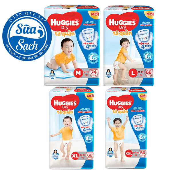 Tã quần huggies m74/l68/xl62/xxl56 cộng 6 miếng