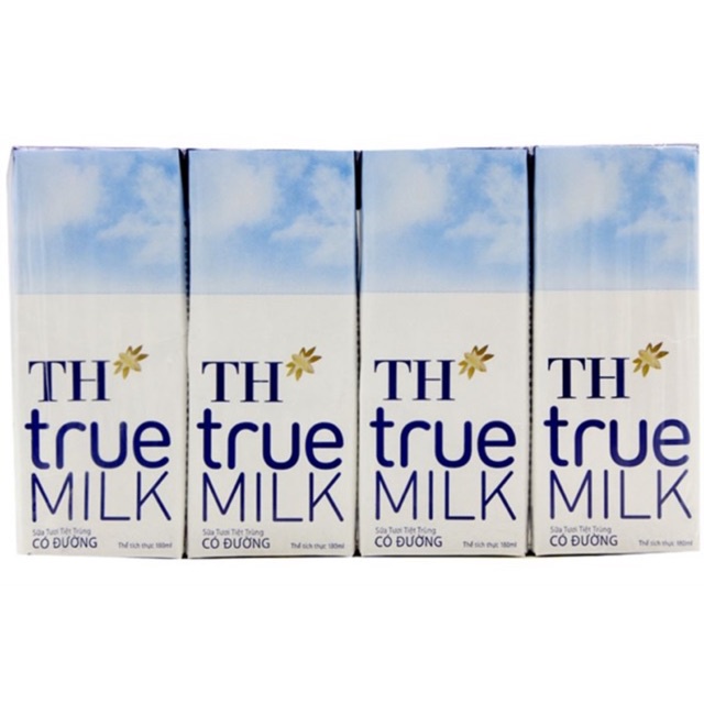Vỉ 4 hộp sữa th true milk hộp 110ml-180ml có đường/ít đường