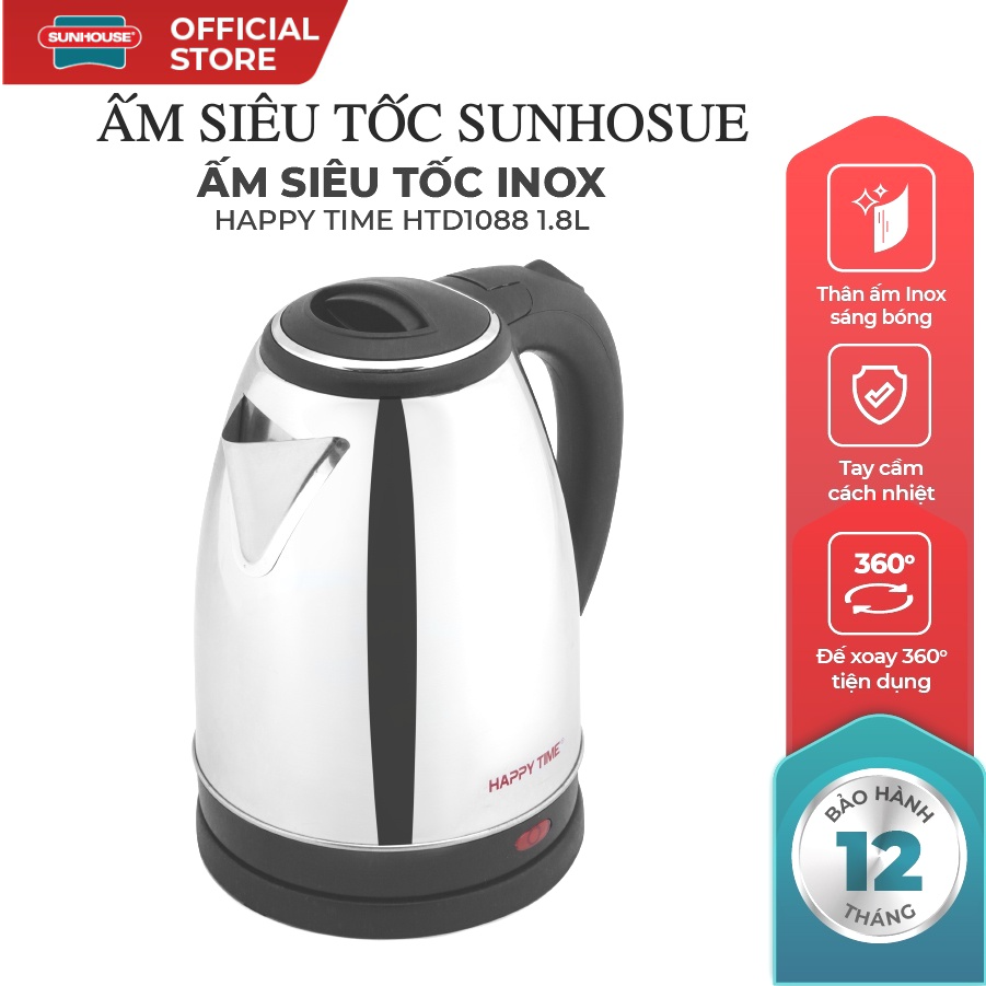 Ấm Siêu Tốc ,Bình đun siêu tốc Inox SUNHOUSE HTD1088/1081 Dung Tích 1.8L , Bình đun siêu tốc , chất lượng cao , an toàn