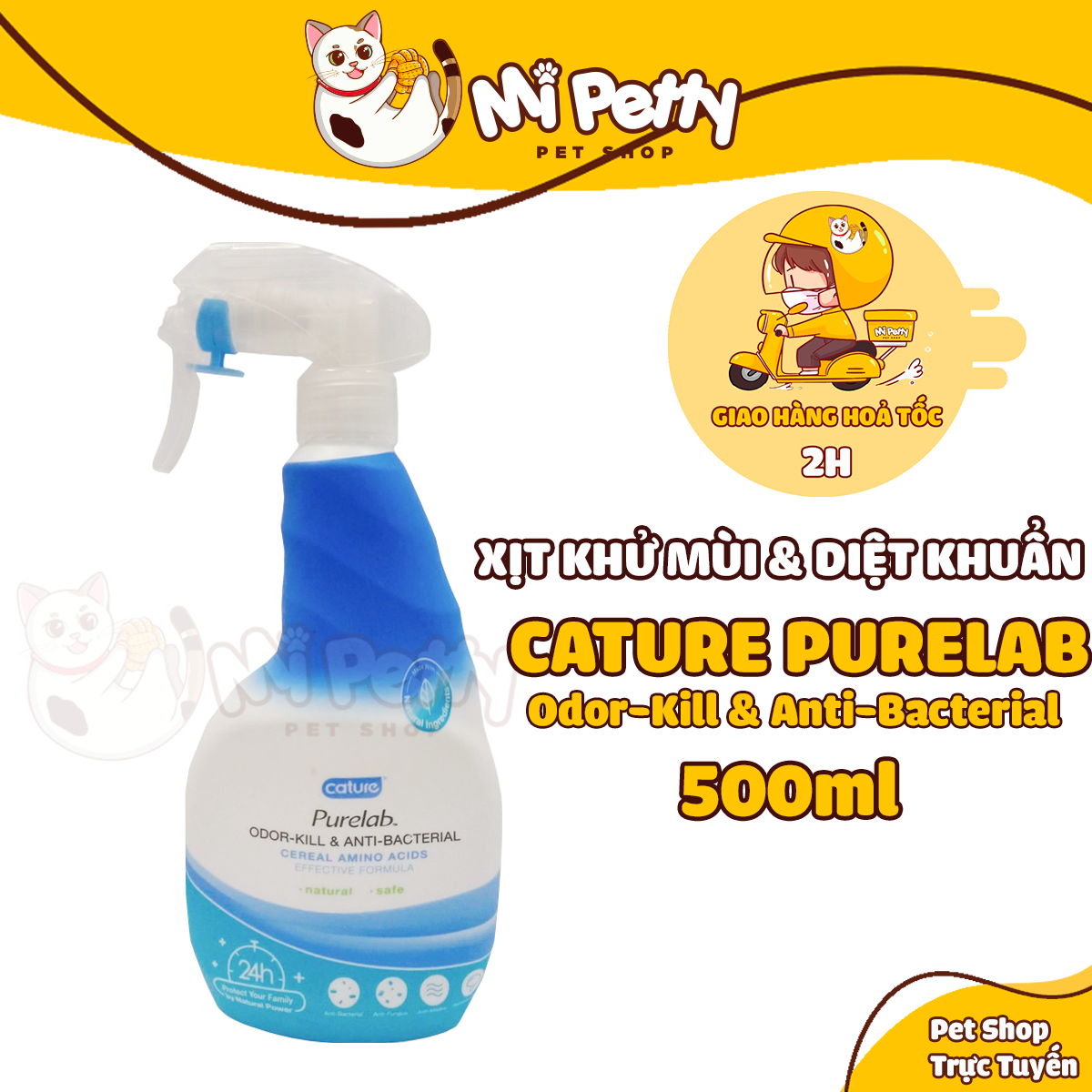 Xịt khử mùi & diệt khuẩn Cature Odor Kill Antibacterial dành cho nhà có nuôi thú cưng chó mèo 500ml