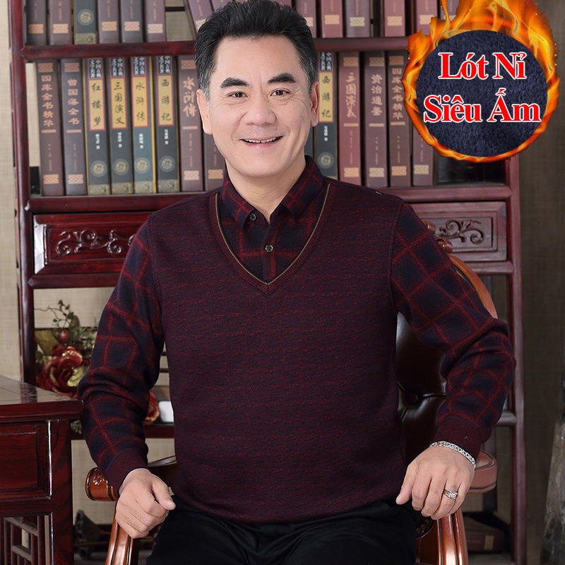 ÁO LEN CHO BỐ, ÁO LEN CHO ÔNG, ÁO LEN TRUNG NIÊN LÓT NỈ SANG TRỌNG SIÊU ẤM - SIÊU ĐẸP