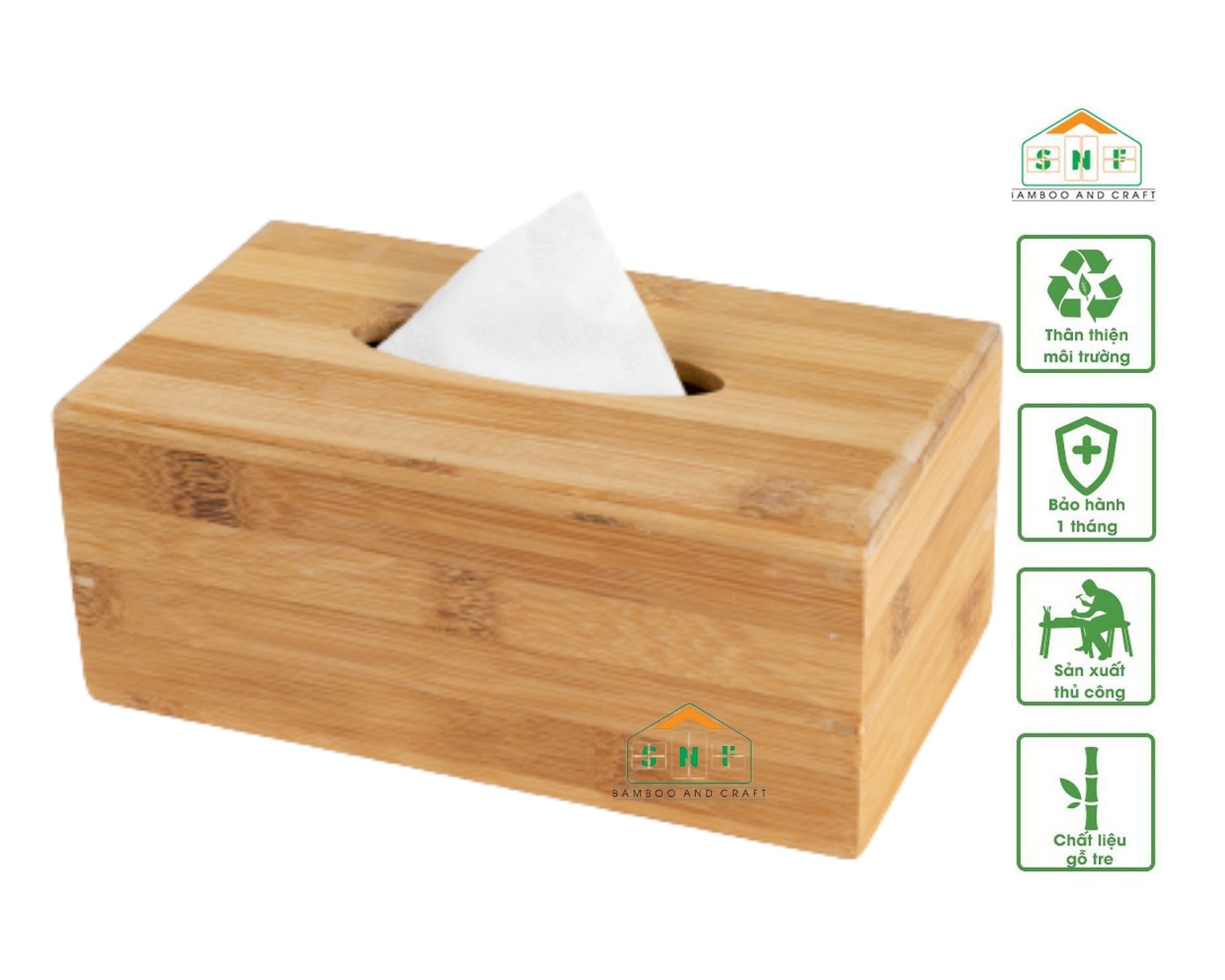 Hộp đựng khăn giấy ăn chữ nhật bằng gỗ tre - snf bamboo and craft