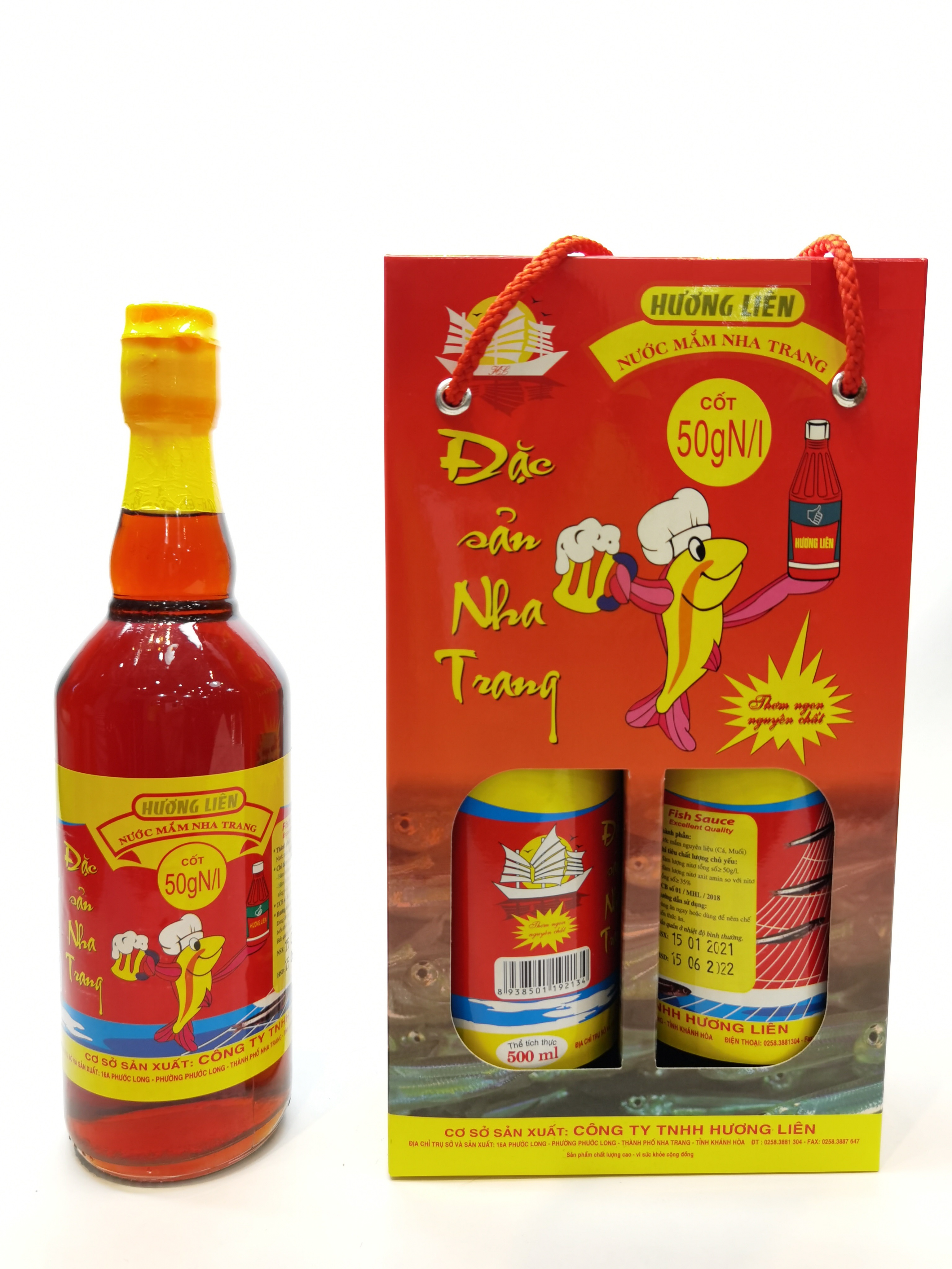 Hộp 2 chai 50 đạm (500ml) - Nước mắm nhĩ cá cơm Nha Trang Hương Liên