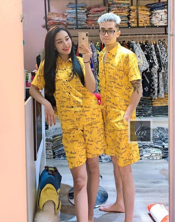 Bộ đồ ngủ pijama cộc cộc cc nam nữ chất liệu kate thái họa tiết cực đẹp d467