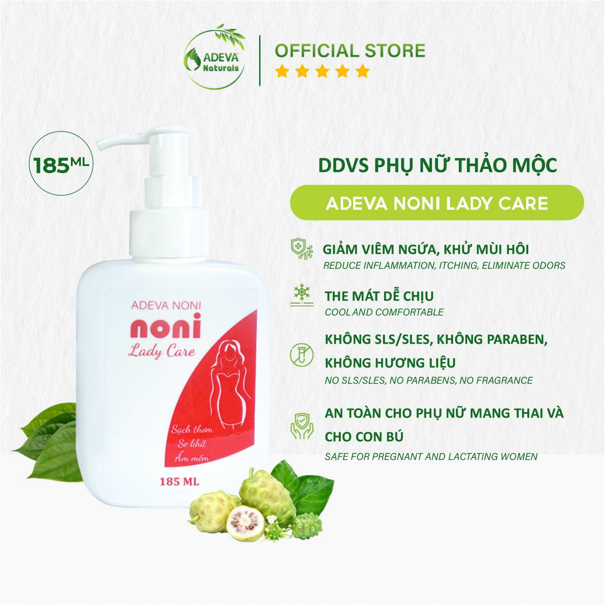 Dung Dịch Vệ Sinh Phụ Nữ ADEVA NONI LADY CARE Chiết Xuất Thảo Mộc, Giảm Viêm Ngứa, Viêm Âm Đạo Hiệu Quả Và An Toàn 185ML