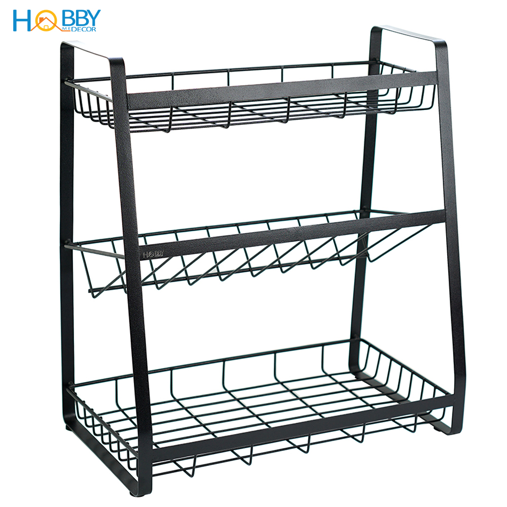 Kệ đựng gia vị chai lọ nhà bếp 3 tầng sơn đen Hobby home decor 3TD
