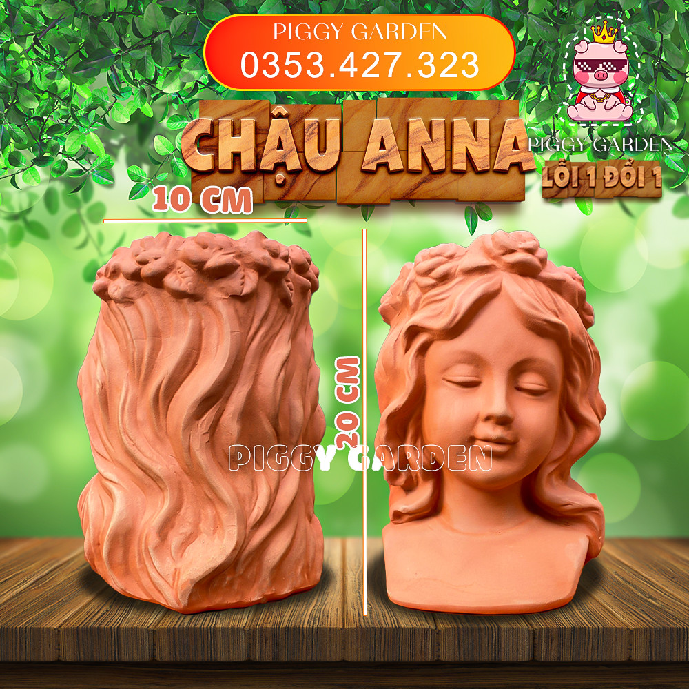 Chậu đất nung - Chậu trồng sen đá, xương rồng - Chậu cô bé Anna miệng 10cm, cao 20cm