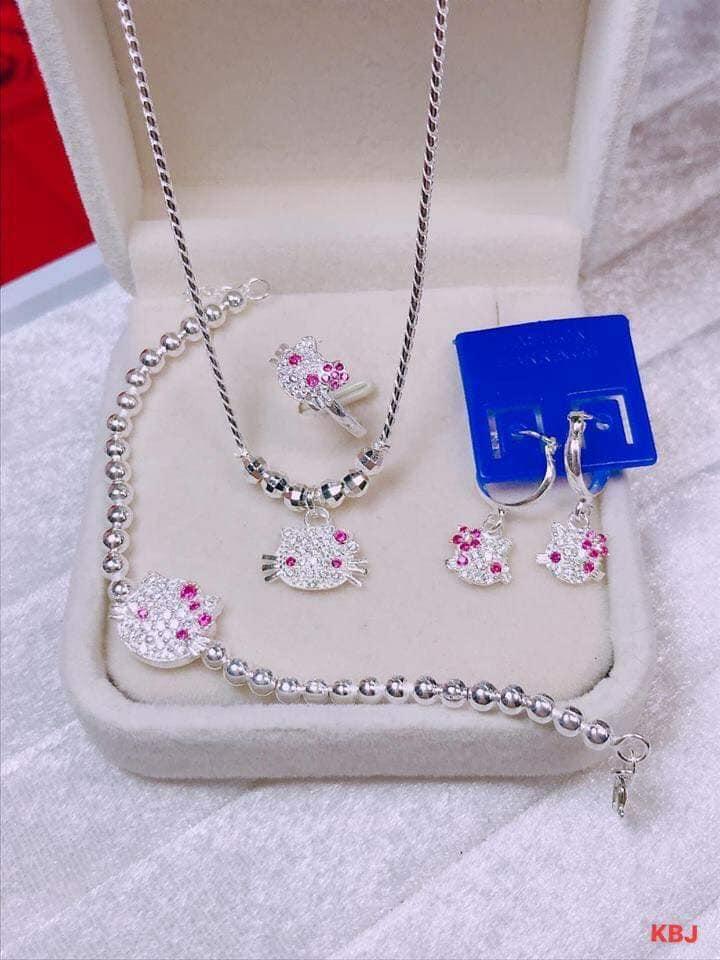 Bộ trang sức bạc mèo kitty cho bé như hình