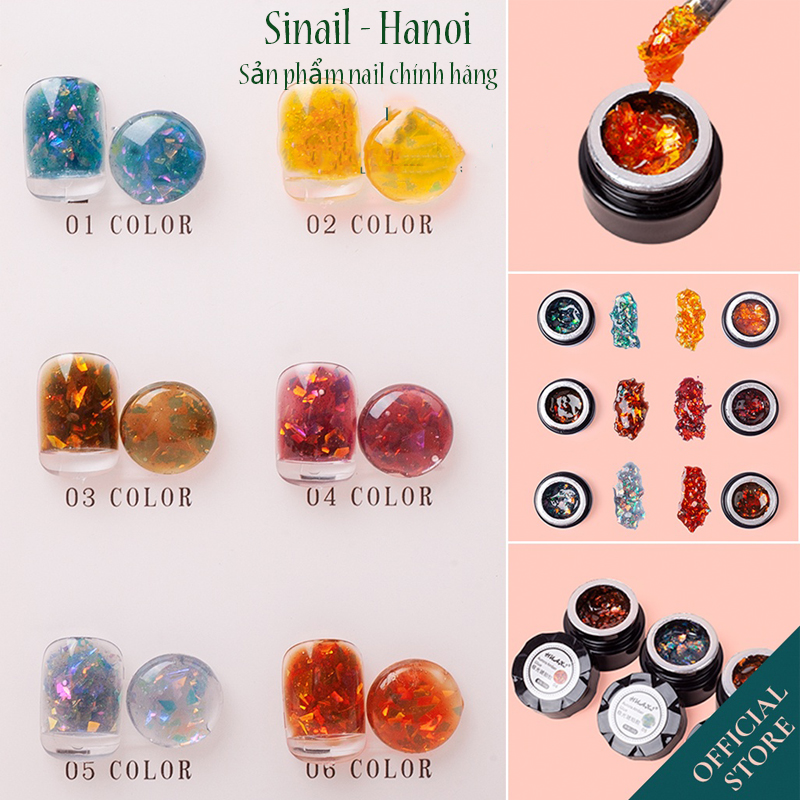 Set gel nhũ khổng tước Huaxi 6 màu trang trí móng theo phong cách Hàn Nhật - Gel nhũ hổ phách Huaxi chính hãng