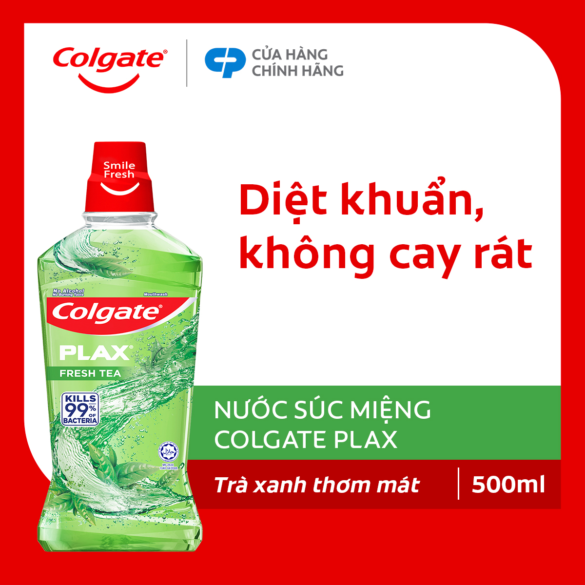 [HB gift] Nước súc miệng Colgate diệt 99% vi khuẩn Plax trà xanh 500ml/chai