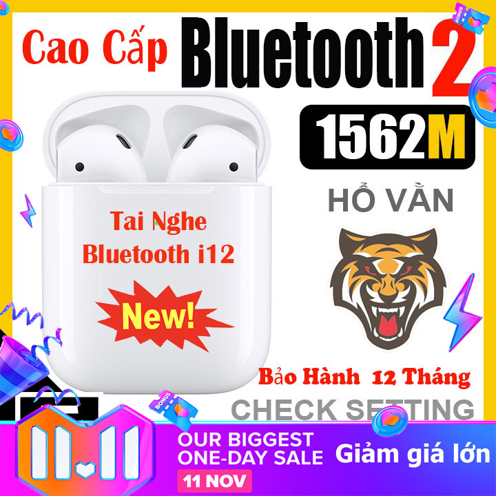Tai nghe bluetooth khong day, tai nghe không dây ,Tai nghe bluetooth 5.0 i12 A02 - Bảo hành 12 tháng 1 đổi 1