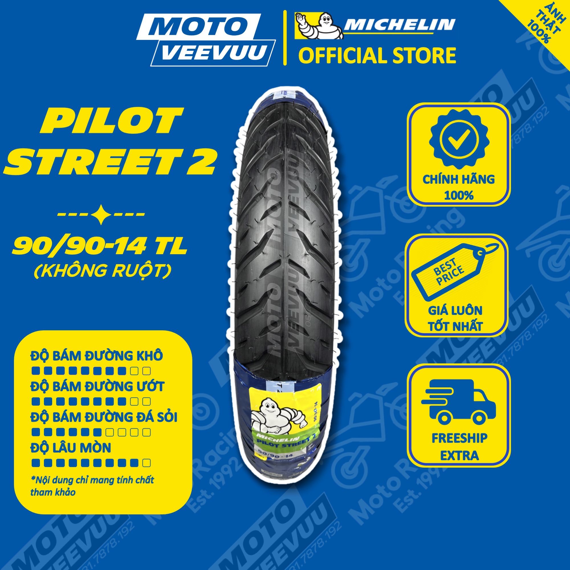 Vỏ lốp xe máy michelin 90/90-14 tl pilot street 2