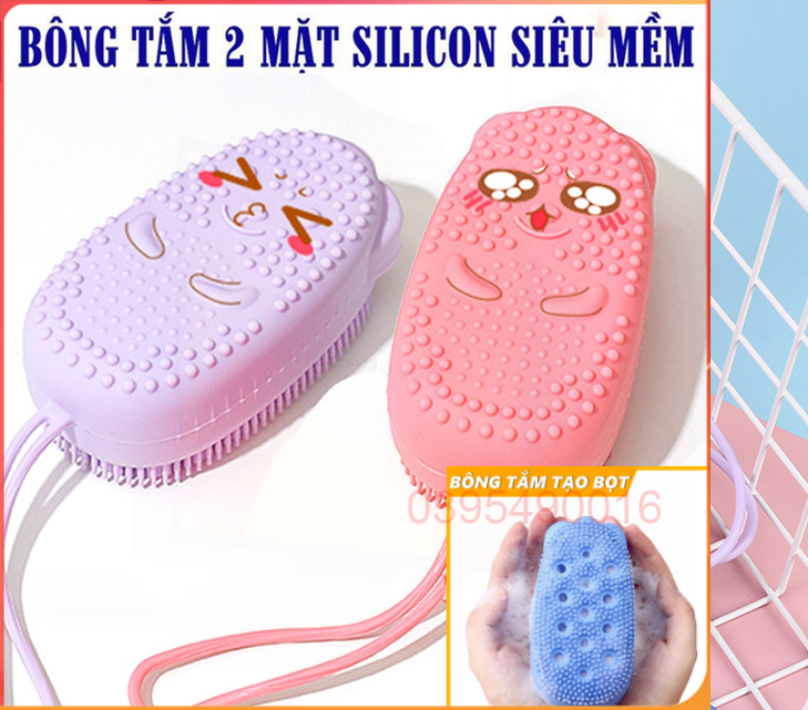 Bông tắm bọt biển silicon tạo bọt kỳ ghét cọ chà lưng tẩy tế bào da chết miếng mút 2 mặt lông siêu mềm