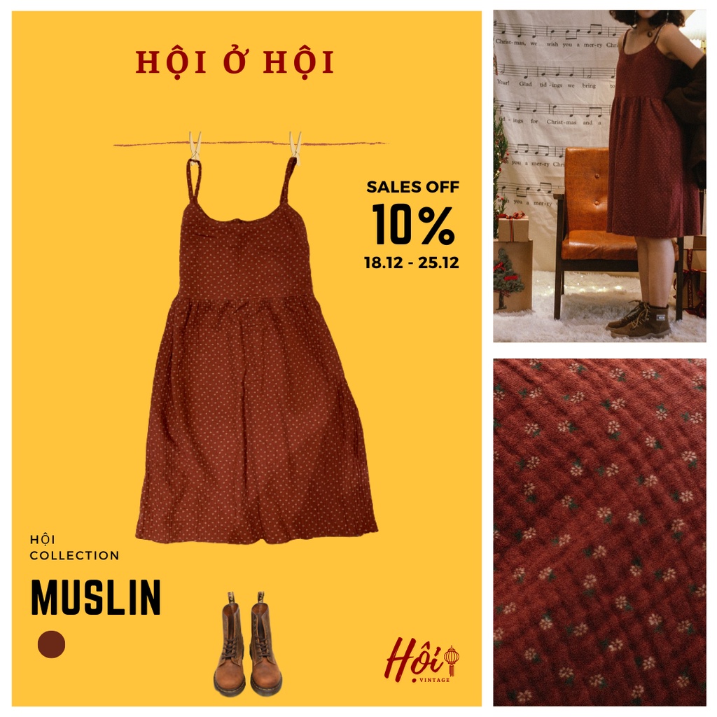 Đầm 2 dây hoa nhí vintage xô muslin xòe rộng vui thu đông nhẹ nhàng