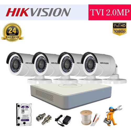 Trọn bộ 4 camera hikvision ds-2ce16dot-ir 2mp tặng kèm ổ cứng 500g + đầy đủ phụ kiện + tặng kèm dây liền nguồn