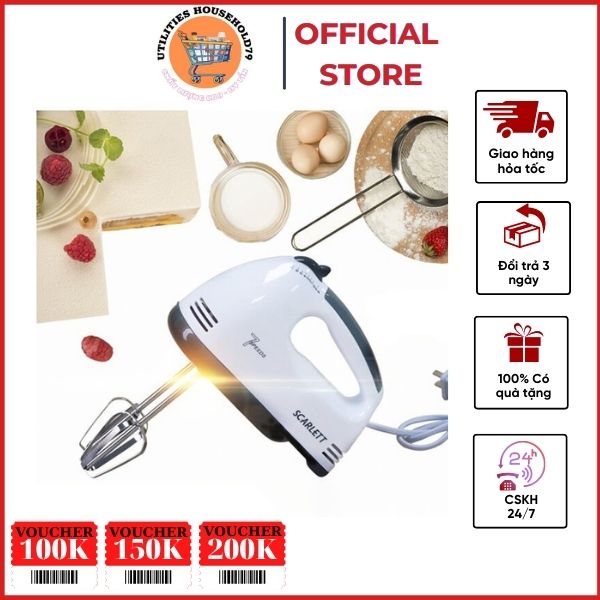 Máy đánh trứng cầm tay mini 7 tốc độ scarlett công suất 180w đánh bọt cà phê đánh trứng đánh kem tiện lợi- trộn, nhào các loại bột, đánh kem, đánh trứng và loại thực phẩm khác .hoạt động ở 7 tốc độ