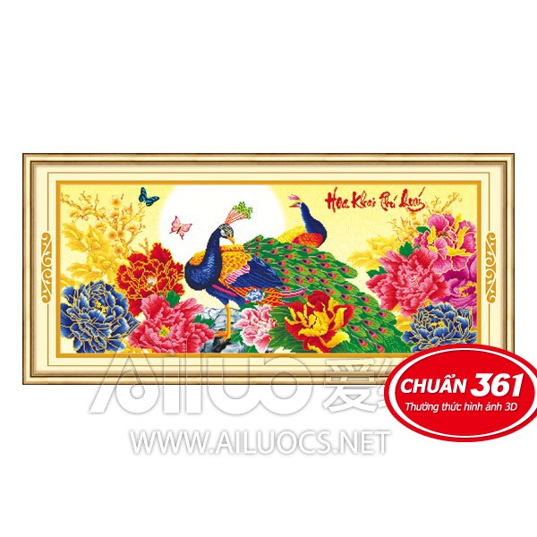 Tranh thêu hoa khai phú quý ms 53373