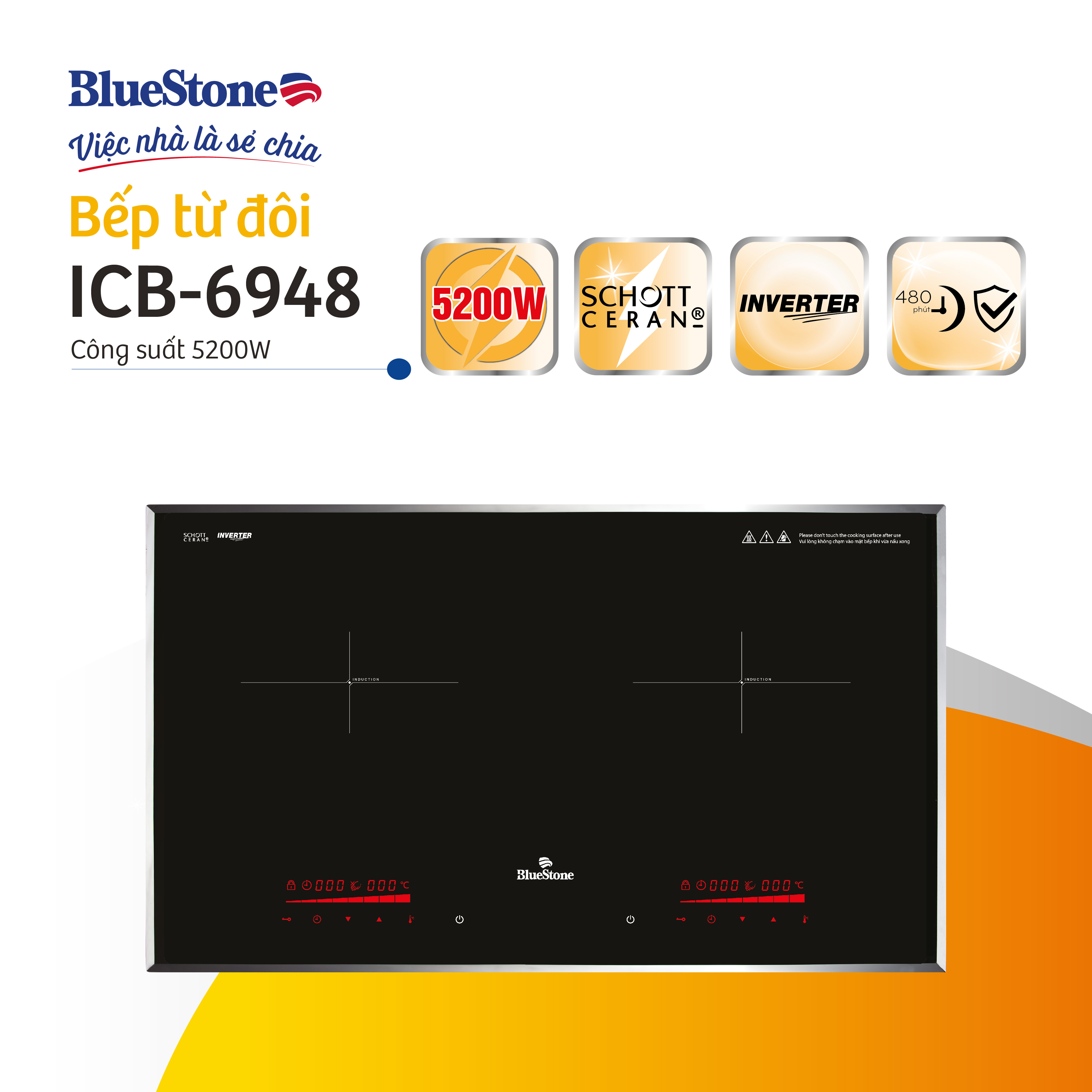 [Trả Góp 0%] Bếp Từ Đôi BlueStone ICB-6948 5200W -  [Miễn Phí lắp đặt HCM, HN, Bình Dương, Đăk Lăk, Bắc Ninh, Bắc Giang]