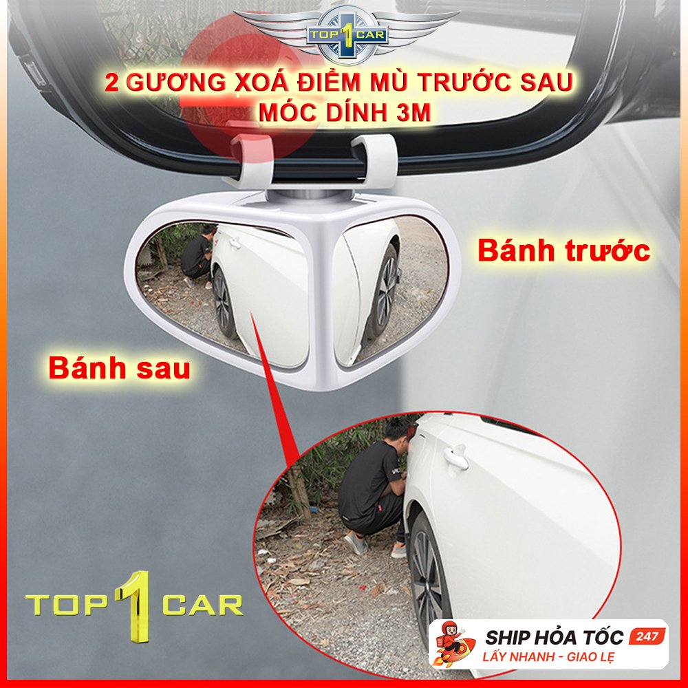 Gương cầu lồi ô tô soi điểm mù, Gương 3R xóa điểm mù xe hơi nhìn bánh trước gắn kính chiếu hậu cho oto dính bằng keo 3M + Tặng kèm thêm gel 3M tăng bộ bám dính
