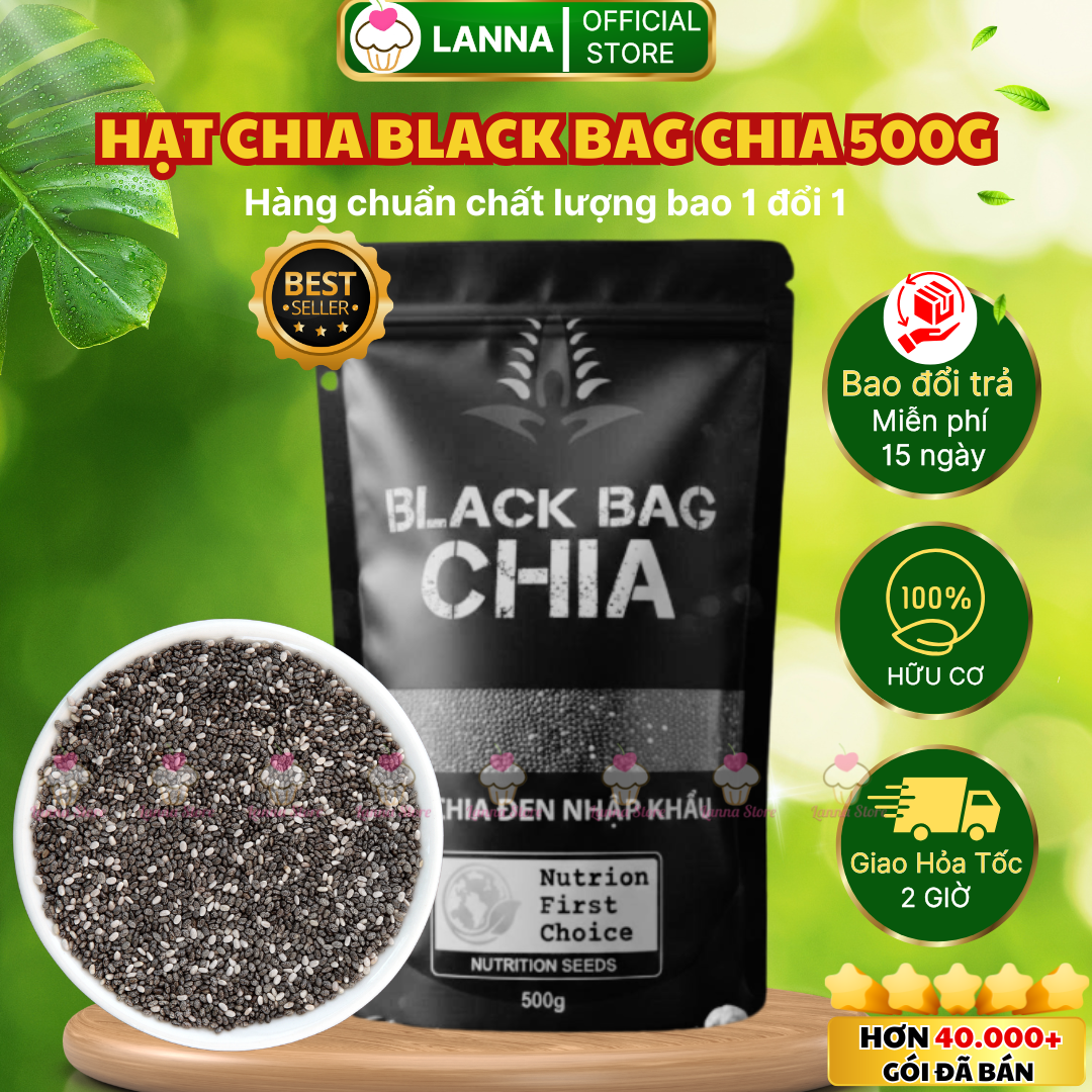 Hạt chia túi đen black bag absolute chuẩn organic chất lượng sạch đều đẹp ăn kiêng giảm cân eatclean - gói 500g