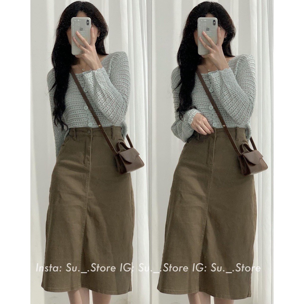 Chân váy jean 247plus chữ a xẻ sau dáng dài cvjean6701