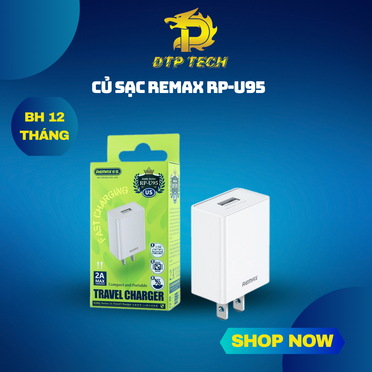 Cốc sạc remax rp-u95 1 cổng usb 5v 2a max thiết kế nhỏ gọn tiện lợi