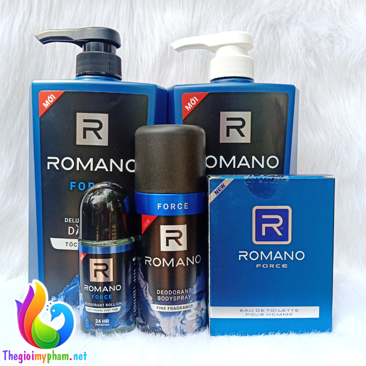 Combo Romano Force: Dầu Gội 650g + Sữa Tắm 650g + Xịt Khử Mùi 150ml + Lăn Khử Mùi 50ml + Nước Hoa 50ml