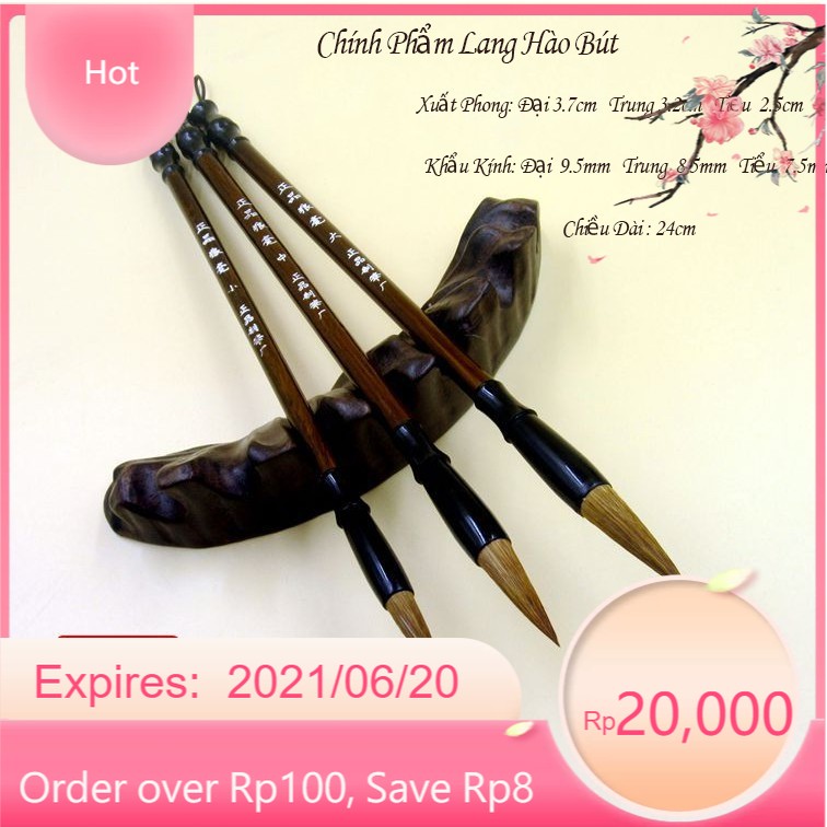 Combo 3 bút lông thư pháp - chính phẩm lang hào cỡ tiểu - trung - đại luyện viết chữ hán, chữ trung quốc, chữ thư pháp
