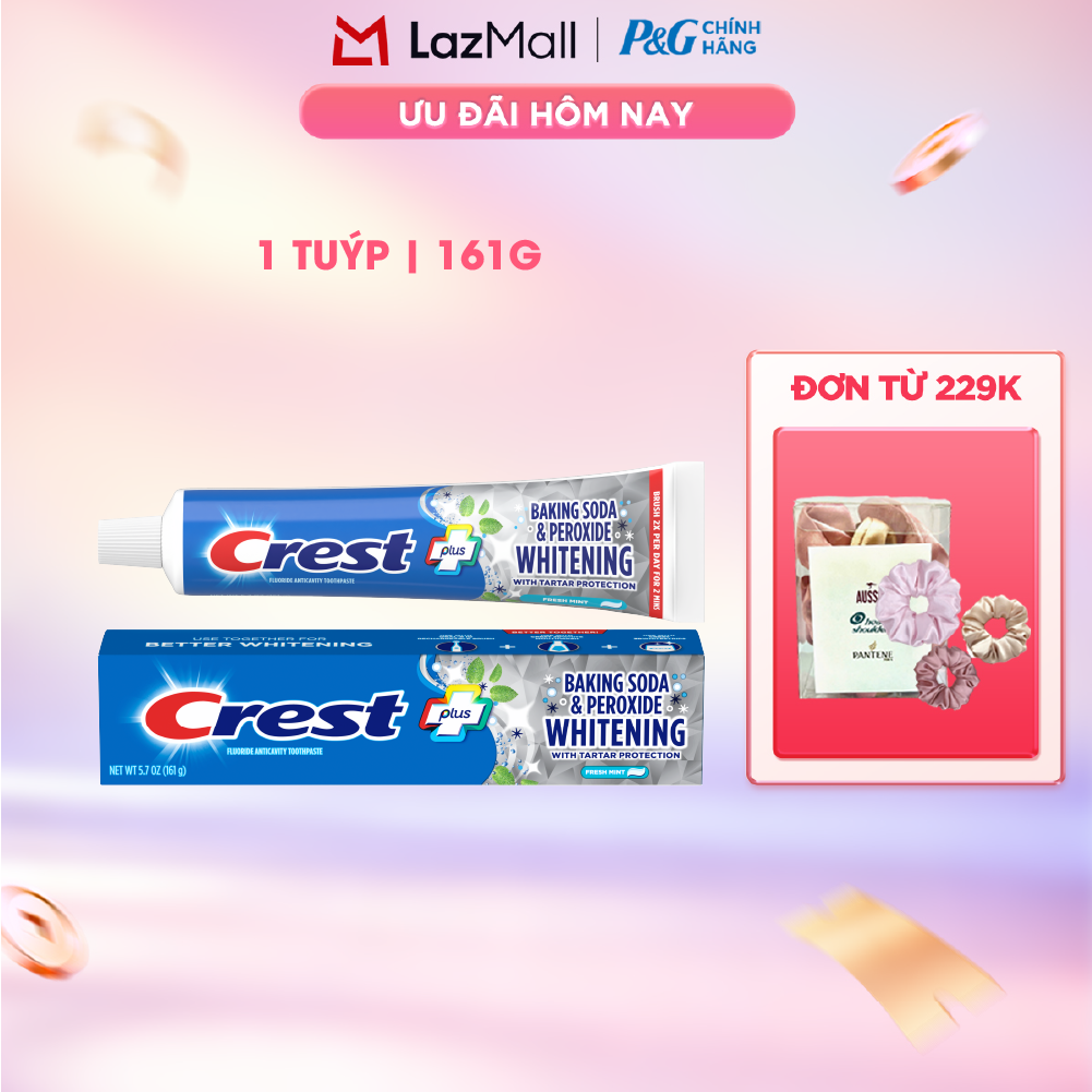Kem đánh răng Crest Baking Soda  Peroxide Whitening Trắng Sáng Ngừa Vôi Răng hương Fresh Mint 161g - Mỹ
