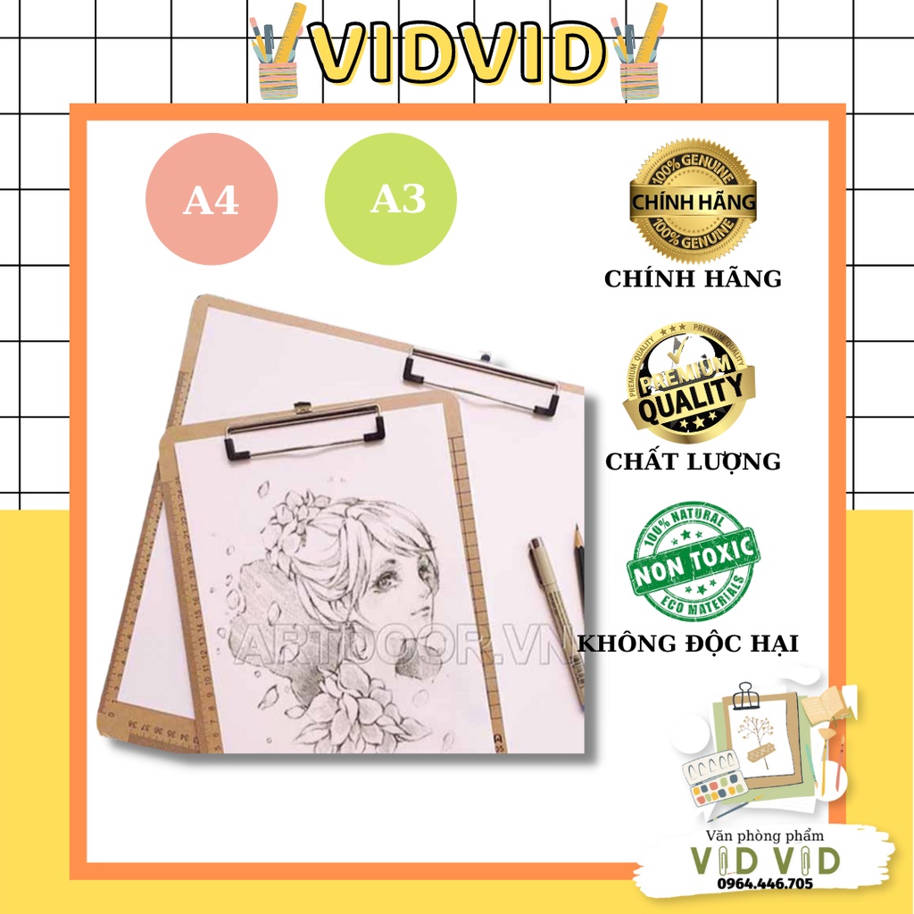 Bảng gỗ kẹp giấy vẽ cenvava a3, a4