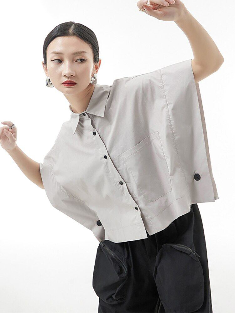 XITAO Solid Color Bat Wing Sleeve Shirt Loose  Simplicity Temperament Turn-down Collar Women Shirt ZY6834