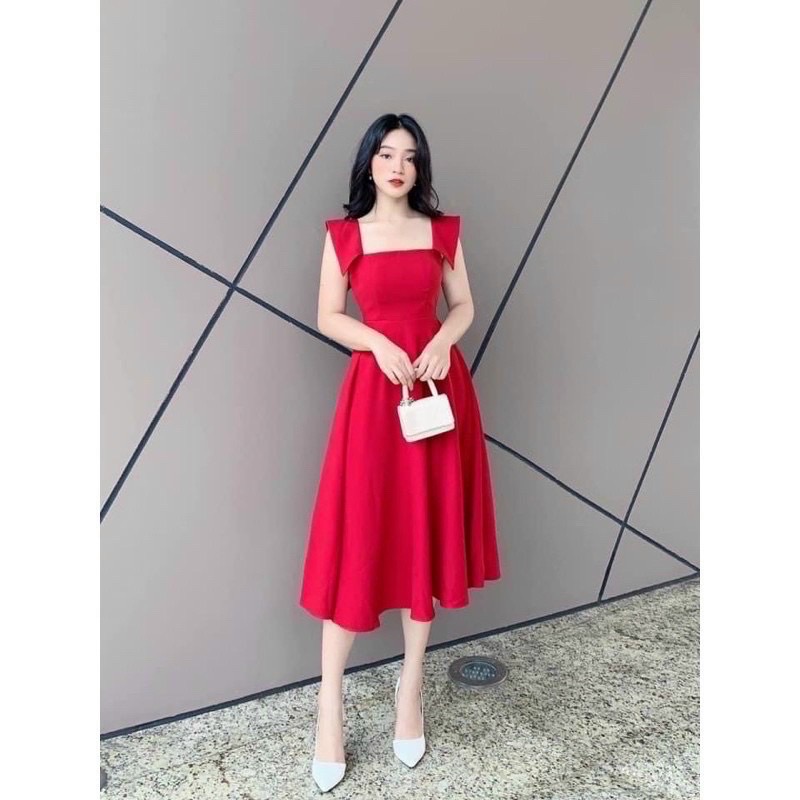 Đầm cổ đắp vai 2 màu