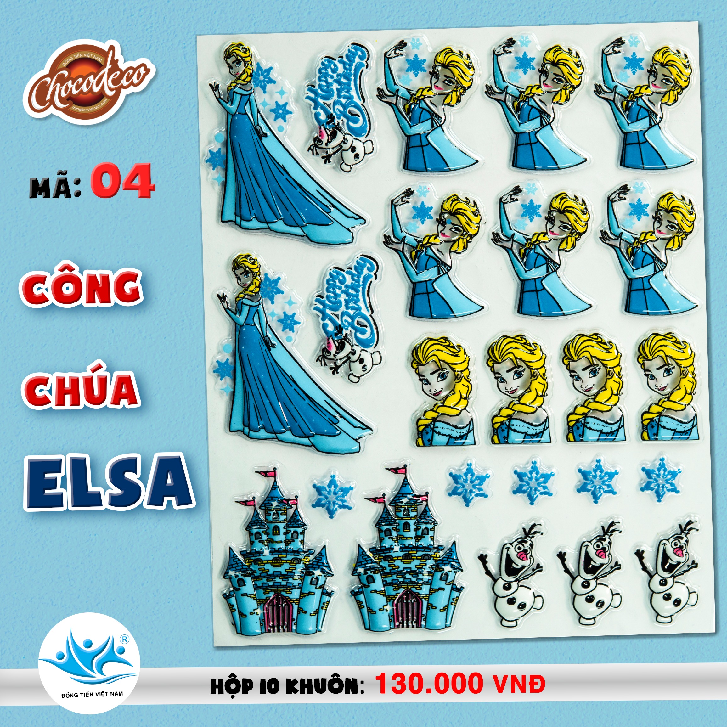 Khuôn CHOCO DECOR 04 Công chúa Elsa-khuôn socola trang trí bánh kem- Đồng Tiến Việt Nam