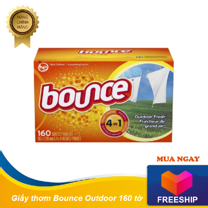 Giấy thơm quần áo đa năng Bounce Outdoor Fresh 160 tờ
