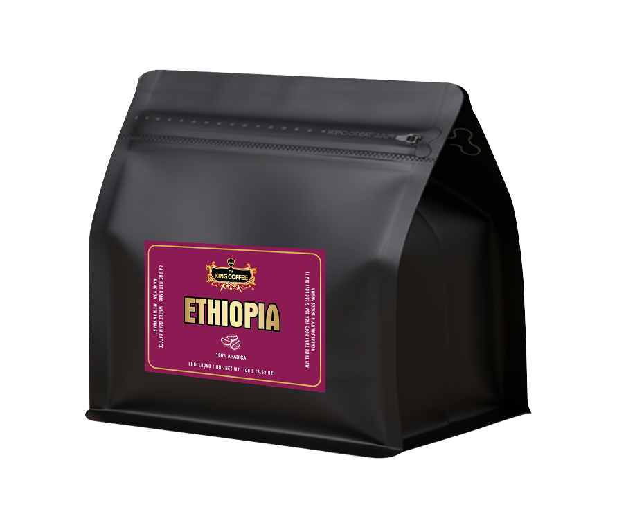 Cà phê hạt rang King coffee Ethiopia Whole Bean coffee -Túi 100gr