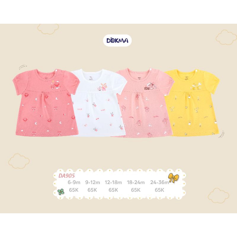 (6-9 tháng) Áo cộc tay cài vai bé gái Dokma, chất cotton hữu cơ mềm mát, thoáng khí (DA905)