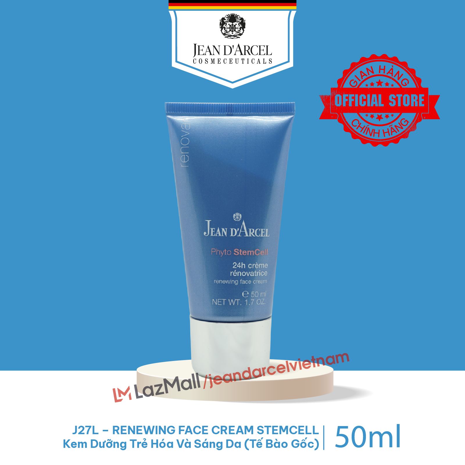 J27L Kem dưỡng trẻ hóa và sáng da (tế bào gốc) Renovar - Renewing Face Cream - Stemcell (24h Crème Rénovatrice) 50ml - Jean d'Arcel