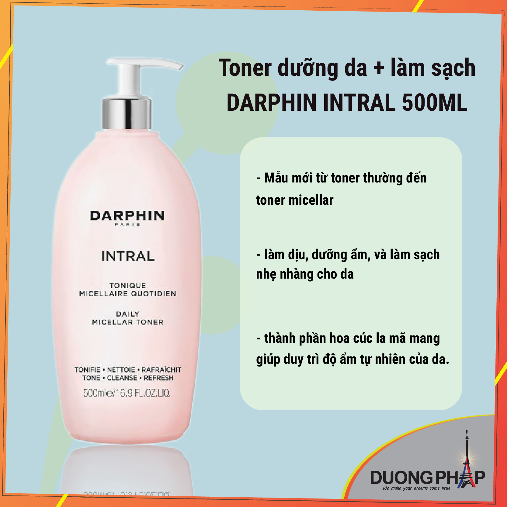 Toner hoa cúc Darphin Intral 500ml dưỡng da làm sạch 2 trong 1 ( Mẫu mới )