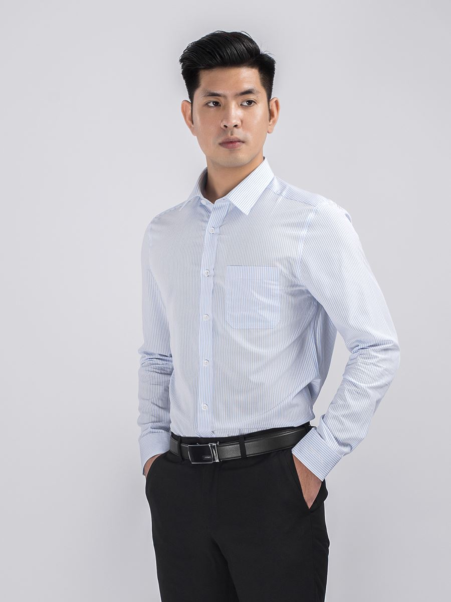 Áo sơ mi nam dài tay ARISTINO ALS04608 kẻ xọc xanh, chấtv modal không nhăn nhàu, siêu mát