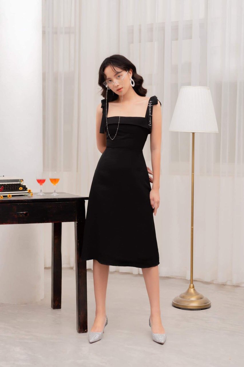 Đầm dự tiệc cưới màu đen [Hàng cao cấp] Váy maxi thêu dây sang trọng