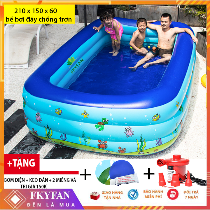 Bể bơi cho bé cỡ đại 2m1 tặng bơm điện, bể bơi trẻ em 2m1 gia đình, mua bể phao bơi 3 tầng cao cấp 2020 bể bơi người lớn,chất liệu dày dặn,kiểu dáng đẹp,độ bền cao - bb2m1