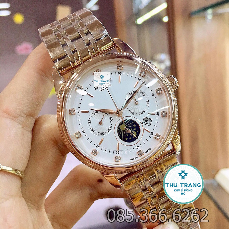 Đồng hồ Nam Đồng hồ cơ Rolex Automatic mẫu 6 kim mặt trắng viền vàng size 40mm-41mm