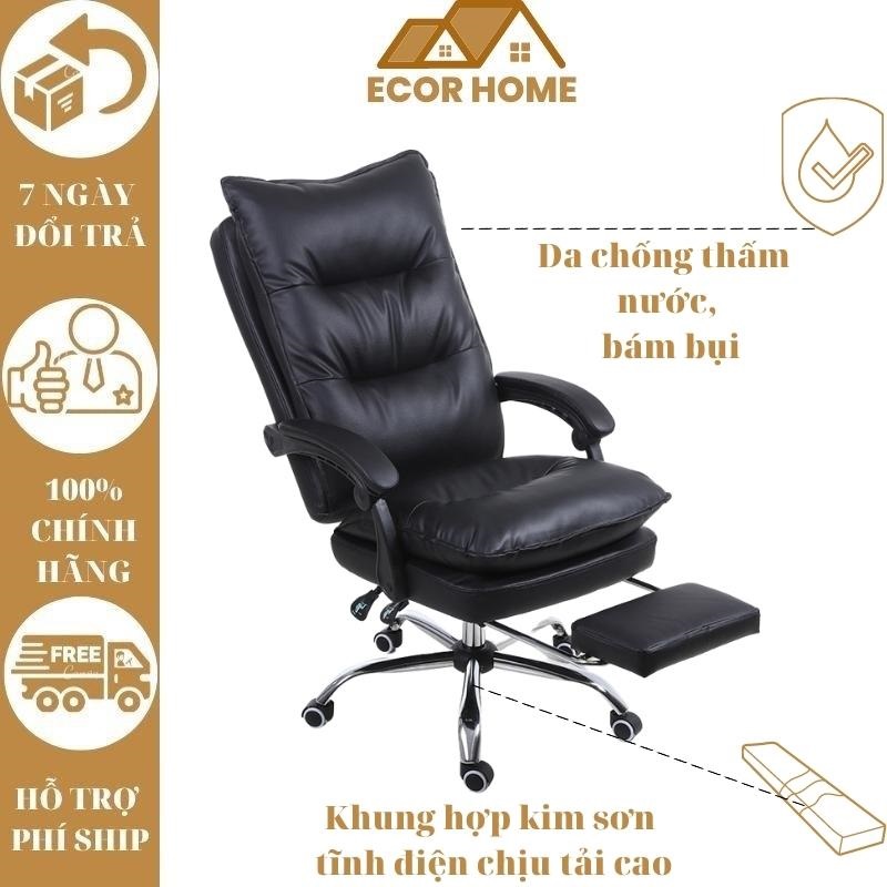 Ghế xoay văn phòng ngồi làm việc ghế giám đốc có ngả lưng gác chân điều chỉnh độ cao bọc da khung hợp kim chịu lực