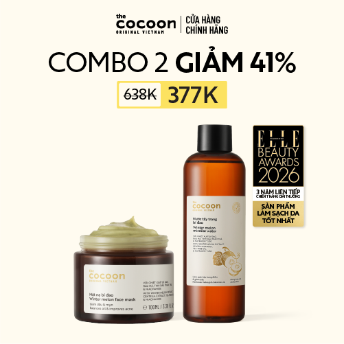 COMBO 1 Mặt nạ bí đao Cocoon100ml + 1 Bigsize Tẩy Trang Bí Đao 500ml