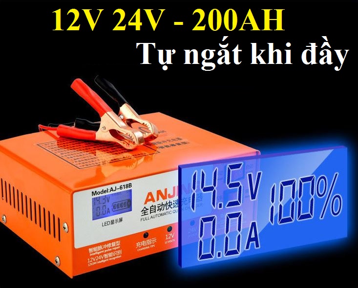 Máy sạc bình ắc quy 12V 24V 200Ah ANJING thông minh tự ngắt khi đầy chống ngược cực có quạt tản nhiệt
