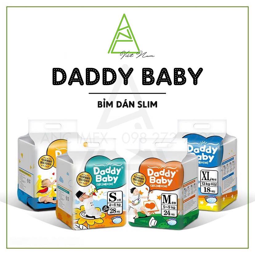Bỉm daddy baby chính hãng hàn quốc s28/m24/l20-22/xl18/xxl17