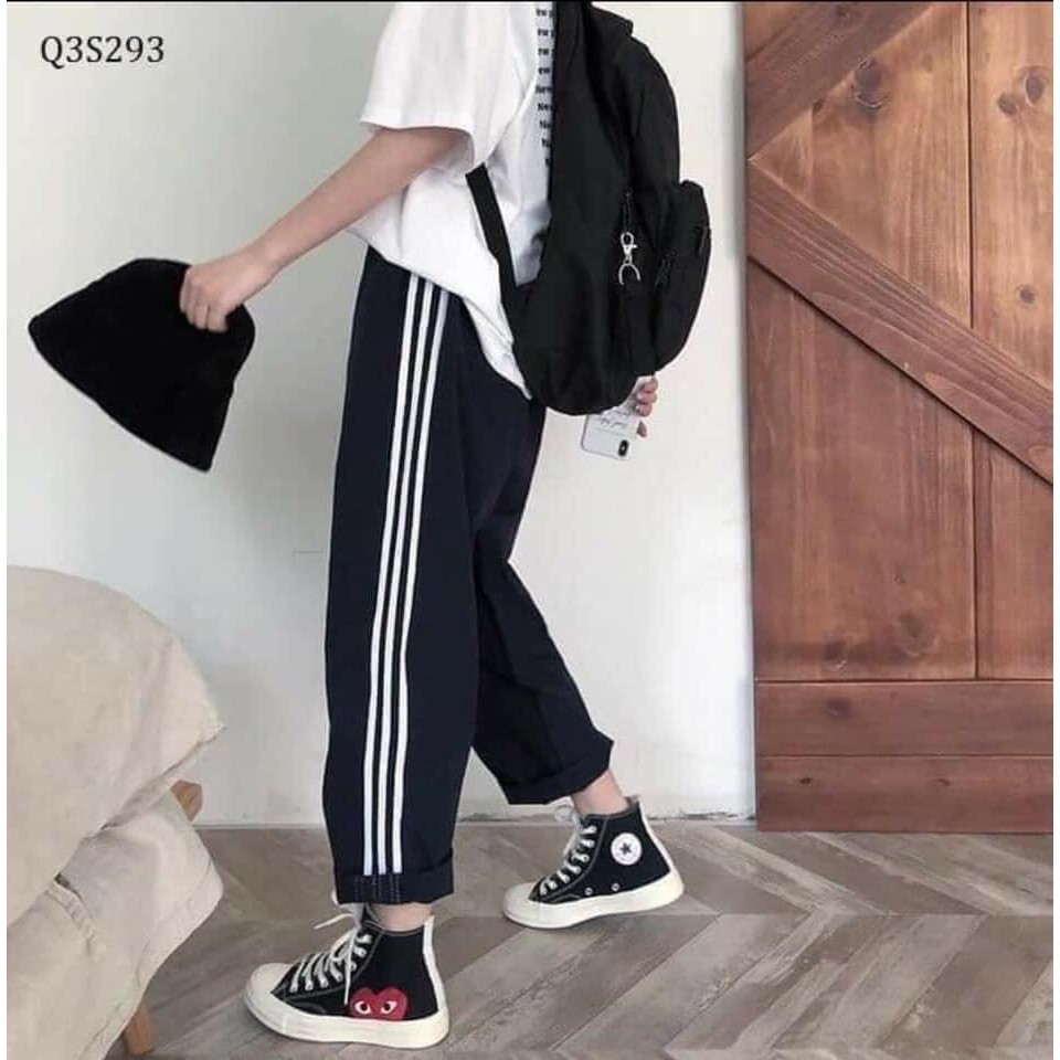 [XẢ KHO] Quần Baggy 3 Sọc Ulzzang Phong Cách Trẻ Trung Unisex Nam Nữ Chất Nỉ Ngoại Mịn Mát(video ảnh thật)